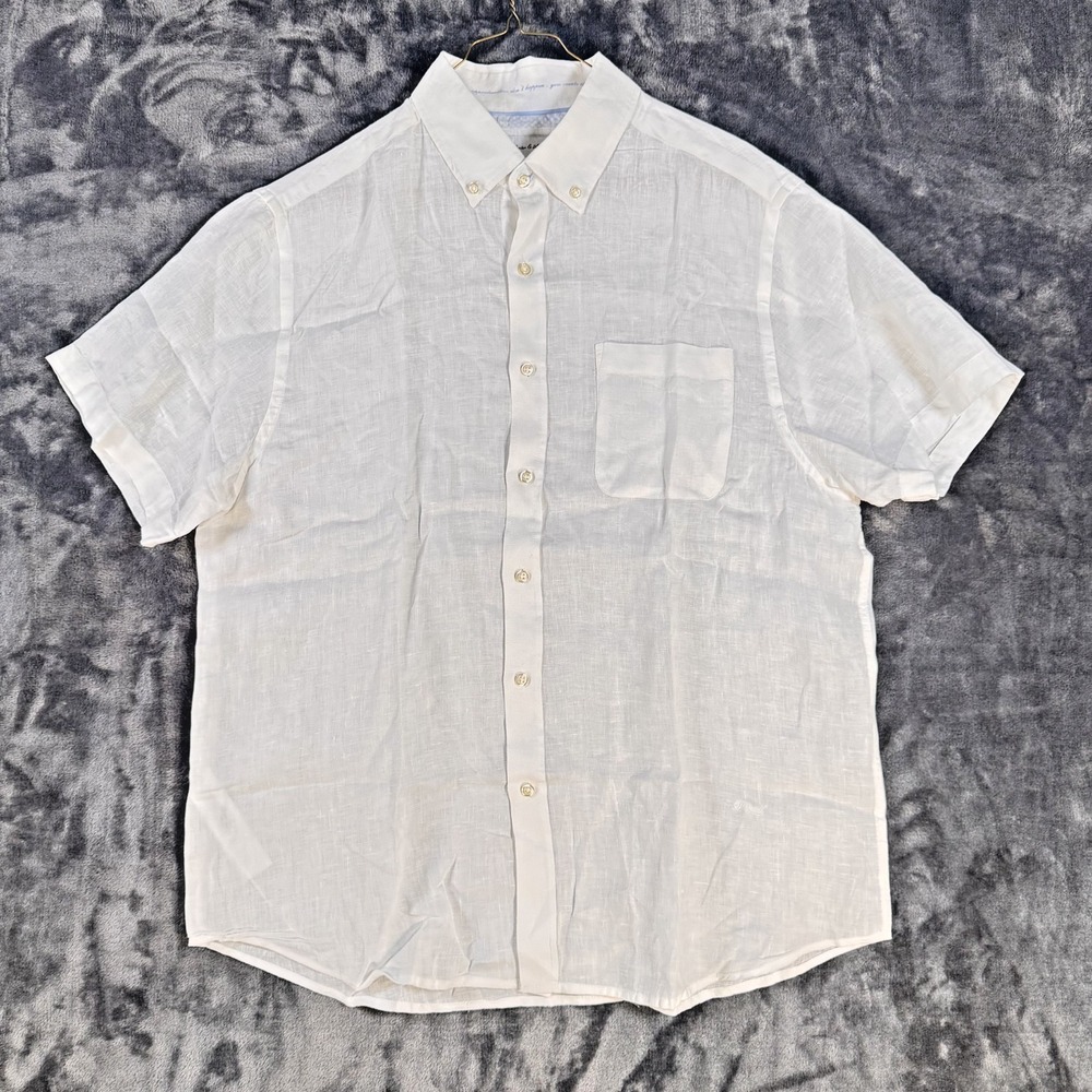 NWOT Porter and Ash Shirt Men's  Large White 100% Linen Short Sleeve  Button Up